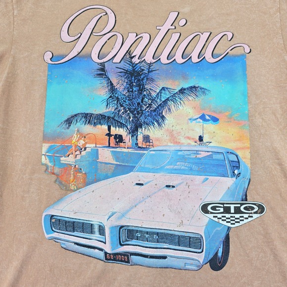 GM Pontiac GTO Retro Beach Vacation T-Shirt Men's Medium Peach Graphic Tee - Picture 6 of 10